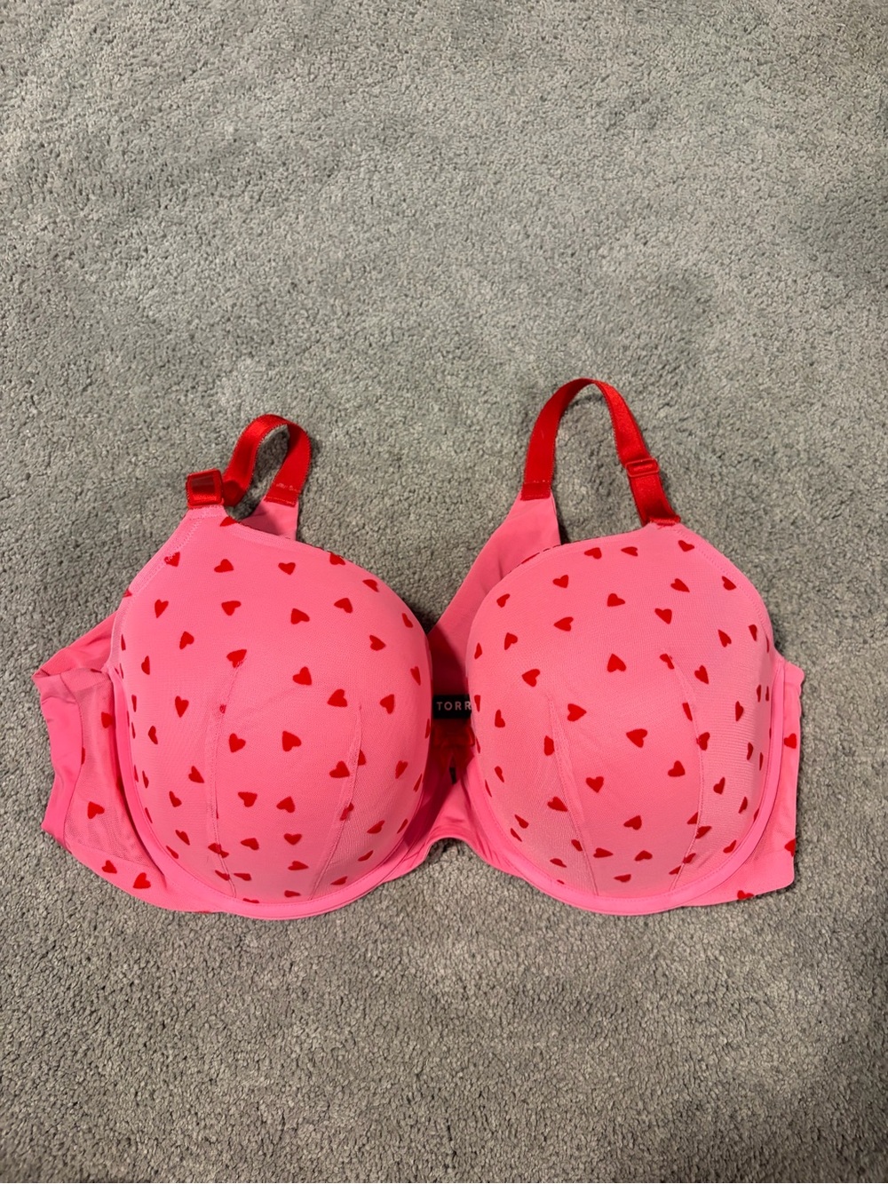 Torrid Pink Heart Print T-Shirt Bra with Red Accents
